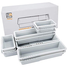 Load image into Gallery viewer, Mebbay 10 Pack Expandable Drawer Organizer Grey Plastic Makeup Junk Drawer Organizer for Bathroom Office Kitchen 6-18.2"L with 40 pcs Non-Slip Pads