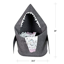 Load image into Gallery viewer, Bins & Things Shark Kids Laundry Hamper | Toy Organizer Basket | Baby Clothes Nursery Basket with Handles - Real Shark Look with Teeth, Fins, Eyes