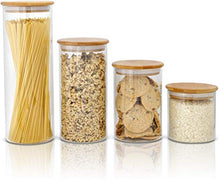 Load image into Gallery viewer, Glass Food Storage Containers with Lids by Sweetzer and Orange - Set of 4 Kitchen Canisters - Candy, Cookie, Rice and Spice Jars - Sugar or Flour Container - Big and Small Airtight Food Jar for Pantry