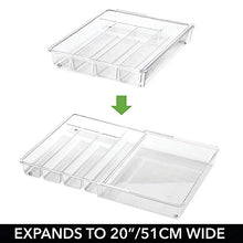 Load image into Gallery viewer, mDesign Adjustable, Expandable Plastic Kitchen Cabinet Drawer Storage Organizer Tray - for Storing Organizing Cutlery, Spoons, Cooking Utensils, Gadgets - 2" High - Clear
