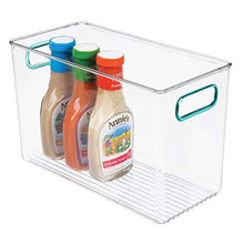 Load image into Gallery viewer, mDesign Plastic Food Storage Container Bin with Handles - for Kitchen, Pantry, Cabinet, Fridge/Freezer - Organizer for Snacks, Produce, Vegetables, Pasta - BPA Free, Food Safe - 4 Pack - Clear/Blue