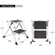 Load image into Gallery viewer, REDCAMP Small Step Ladder 2 Step Stool Folding, Portable Sturdy Metal Small Ladder for Home Kitchen Household Closet, White 250lbs