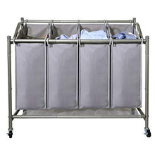Load image into Gallery viewer, Ollieroo Laundry Sorter Cart 4 Bag with 4 Rolling Wheels Heavy Duty Laundry Organizer Cart Steel Frame Clothes Hamper Sorter, Grey