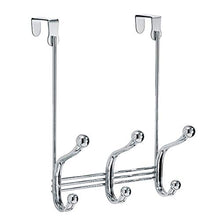 Load image into Gallery viewer, iDesign York Metal Over the Door Organizer, 3-Hook Rack for Coats, Hats, Robes, Towels, Jackets, Purses, Bedroom, Closet, and Bathroom, 8.38" x 5.25" x 11", Set of 2, Chrome