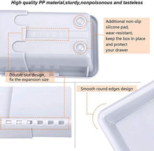 Load image into Gallery viewer, Mebbay 10 Pack Expandable Drawer Organizer Grey Plastic Makeup Junk Drawer Organizer for Bathroom Office Kitchen 6-18.2"L with 40 pcs Non-Slip Pads