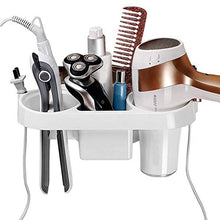Load image into Gallery viewer, COAWG Adhesive Hair Dryer Holder, Wall Mounted No Drilling Plastic Bathroom Blow Drier Storage with Plug Hook, Hair Care Tools Organizer Basket with Cups for Curling Flat Straight Hot Iron