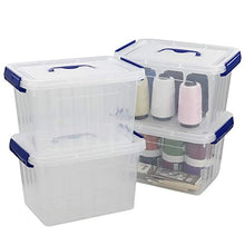 Load image into Gallery viewer, Hespapa 6 Quart Storage Bin, Plastic Latching Box/Container with Clear Lid, Dark Blue Handle and Latches, 4 Packs