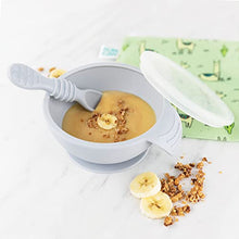 Load image into Gallery viewer, Bumkins Suction Silicone Baby Feeding Set, Bowl, Lid, Spoon, BPA-Free, First Feeding, Baby Led Weaning - Gray