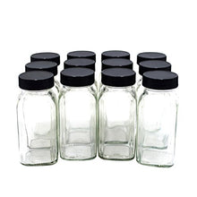 Load image into Gallery viewer, U-Pack 12 pieces of French Square Glass Spice Bottles 6 oz Spice Jars with Black Plastic Lids, Shaker Tops, and Labels by U-Pack