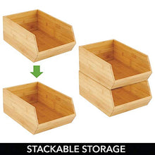 Load image into Gallery viewer, mDesign Bamboo Stackable Food Storage Organization Bin Basket - Wide Open Front for Kitchen Cabinets, Pantry, Offices, Closets, Holds Snacks, Dry Goods, Packets, Spices, Teas - 4 Pack - Natural Wood