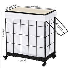 Load image into Gallery viewer, Laundry Hamper with Wood Lid and Divided Liner Bag;Durable Laundry Basket with Heavy Duty Rolling Lockable Wheels; Laundry Sorter with Removable Liner Bag (White)