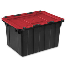 Load image into Gallery viewer, Sterilite 14619006 12 Gallon/45 Liter Hinged Lid Industrial Tote, Racer Red Lid w/ Black Base, 6-Pack