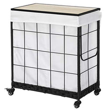 Load image into Gallery viewer, Laundry Hamper with Wood Lid and Divided Liner Bag;Durable Laundry Basket with Heavy Duty Rolling Lockable Wheels; Laundry Sorter with Removable Liner Bag (White)