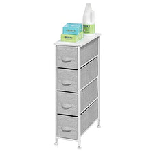 Load image into Gallery viewer, mDesign Narrow Vertical Dresser Storage Tower - Sturdy Metal Frame, Wood Top, Easy Pull Fabric Bins - Organizer Unit for Bedroom, Hallway, Entryway, Closet - Textured Print, 4 Drawers - Gray/White