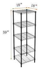 Load image into Gallery viewer, HollyHOME 5 Shelves Adjustable Steel Wire Shelving Rack in Small Space or Room Corner, Metal Heavy Duty Storage Shelf, Utility Rack, Bathroom Storage Tower Kitchen Shelving, Thicken Tube, Black