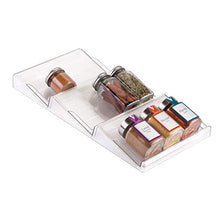 Load image into Gallery viewer, mDesign Adjustable, Expandable Plastic Spice Rack, Drawer Organizer for Kitchen Cabinet Drawers - 3 Slanted Tiers for Garlic, Salt, Pepper Spice Jars, Seasonings, Vitamins, Supplements - Clear