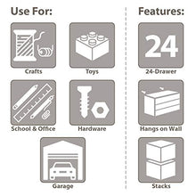 Load image into Gallery viewer, Akro-Mils 24 Drawer 10724, Plastic Parts Storage Hardware and Craft Cabinet, (20-Inch W x 6-Inch D x 16-Inch H), Black