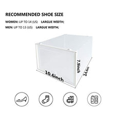 Load image into Gallery viewer, JIM LEAGUE Shoe Boxes Clear Plastic Stackable, Drop Front Sneaker large Box, Drawer Type Display Case Foldable Shoe Bins Suitable For Most Shoes Below No.13, 6 Boxes Each Package