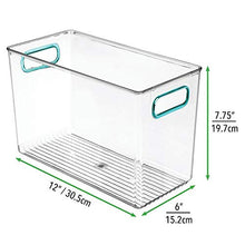 Load image into Gallery viewer, mDesign Plastic Food Storage Container Bin with Handles - for Kitchen, Pantry, Cabinet, Fridge/Freezer - Organizer for Snacks, Produce, Vegetables, Pasta - BPA Free, Food Safe - 4 Pack - Clear/Blue