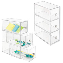 Load image into Gallery viewer, mDesign Home Office, Desk Organizer Storage Station for Storing Gel Pens, Erasers, Tape, Push Pins, Pencils, Markers - Space Saving - Use Vertically or Horizontally - 3 Drawers, 2 Pack - Clear