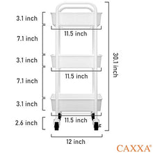 Load image into Gallery viewer, CAXXA 3-Tier Rolling Metal Storage Organizer - Mobile Utility Cart Kitchen Cart with Caster Wheels, White