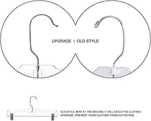 Load image into Gallery viewer, Hanger Central 25 Pack Heavy Duty Slim Plastic Crystal Clear Bottoms Hangers with Rigid Metal Sliding Pinch Clips, Pants and Skirt Hangers, 14 Inches