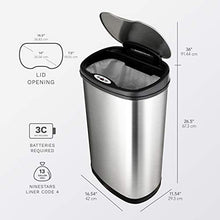 Load image into Gallery viewer, Ninestars DZT-50-13 Automatic Touchless Motion Sensor Oval Trash Can with Black Top, 13 gallon/50 L, Stainless Steel