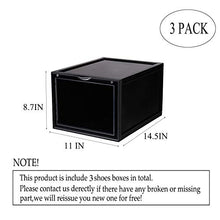Load image into Gallery viewer, AOTENG STAR Storage Shoes Box Womens Mens Shoe Storage Display Box Plastic Foldable Stackable Shoe Container Clear Closet Shelf Shoe Organizer-3 Pack (Black, 3-Pack)