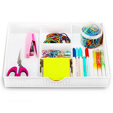 Load image into Gallery viewer, CAXXA 3 Slot Drawer Organizer with Two Adjustable Dividers - Drawer Storage 5 Compartments Junk Drawer Organizer for Office Desk Supplies and Accessories, White