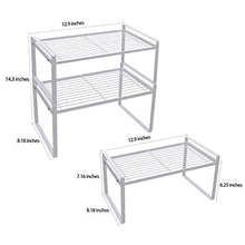Load image into Gallery viewer, Shantton 2 Pack Kitchen Cabinet Shelf Counter Organizer Rack Pantry Storage Bathroom Bedroom Office Table Desk Space Saving Steel Frame Stackable Rust Resistant Non Slip White