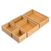Load image into Gallery viewer, mDesign Bamboo Kitchen Cabinet Drawer Organizer Stackable Tray Bin - Eco-Friendly, Multipurpose - Use in Drawers, on Countertops, Shelves or in Pantry - Varied Sizes, Set of 5- Natural Wood Finish