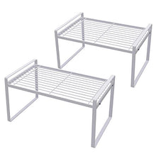 Load image into Gallery viewer, Shantton 2 Pack Kitchen Cabinet Shelf Counter Organizer Rack Pantry Storage Bathroom Bedroom Office Table Desk Space Saving Steel Frame Stackable Rust Resistant Non Slip White