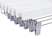 Load image into Gallery viewer, Amber Home Solid White Wooden Pants Skirt Hangers 10 Pack, Bottom Hanger for Slacks Trousers Jeans with 2-Adjustable Clips (White, 10)