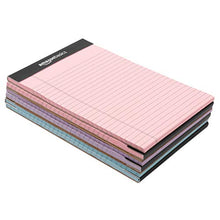 Load image into Gallery viewer, Amazon Basics Writing Pads, 5" x 8", Narrow Ruled, Pink, Orchid & Blue Paper, 6-Pack