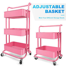Load image into Gallery viewer, Homchwell 3 Tier Metal Utility Rolling Cart with Lockable Wheels, Multifunction Movable Storage Shelves Organizer Cart with Handle and Mesh Basket for Kitchen, Coffee Bar,Bathroom, Office