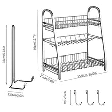 Load image into Gallery viewer, Spice Rack Organizer for Cabinet Countertop, 3-Tier Spice Organizer with Paper Towel Holder & 3 Hooks, Stainless Steel Storage Shelf with Guardrail for Kitchen Counter Bathroom Office