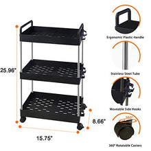 Load image into Gallery viewer, Ronlap 3 Tier Classic Storage Rolling Cart, Plastic Slide Out Storage Organizer Tower, Narrow Mobile Shelving Unit with Handle, Skinny Utility Cart with Wheels for Kitchen Bathroom Laundry Room, Black