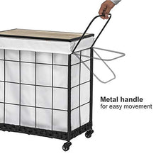 Load image into Gallery viewer, Laundry Hamper with Wood Lid and Divided Liner Bag;Durable Laundry Basket with Heavy Duty Rolling Lockable Wheels; Laundry Sorter with Removable Liner Bag (White)