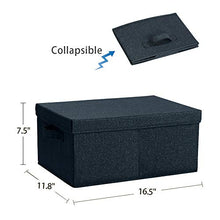 Load image into Gallery viewer, HOONEX Linen Foldable Storage Bins with lid, 2 Pack, Storage Boxes with Carrying Handles and Study Heavy Cardboard, 16.5" L x 11.8" W x 7.5" H for Toy, Shoes, Books, Clothes, Nursery, Black