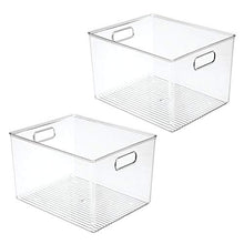 Load image into Gallery viewer, mDesign Plastic Storage Container Bin with Carrying Handles for Home Office, Filing Cabinets, Shelves - Organizer for School Supplies, Pens, Pencils, Notepads, Staplers, Envelopes, 2 Pack - Clear