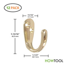 Load image into Gallery viewer, HowTool A101 Single Prong Robe Hook with Screws Brass, 12 Pack