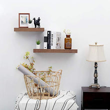 Load image into Gallery viewer, WELLAND 24 inch Walnut Mission Floating Shelves for Wall, Bathroom Wall Mount Shelves, Wood Modern Display Shelves, Book Shelves,for Bedroom,Living Room and Kitchen