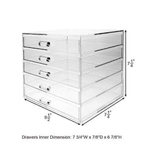 Load image into Gallery viewer, Ikee Design Premium Acrylic 5 Drawer Makeup Organizer Cosmetic Storage Jewelry Display Case for Home Storage and Store Display, 8 3/8"W x 7 3/8"D x 7 1/4"H