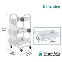 Load image into Gallery viewer, DESIGNA 3-Tier Rolling Cart, Utility Cart with Handle, Extra 3 Storage Accessories, Removable Pegboard, Easy Assembly Craft Carts for Kitchen, Bathroom, Office, Metal, White