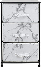 Load image into Gallery viewer, Sorbus Nightstand with 3 Drawers - Bedside Furniture & Night Stand End Table Dresser for Home, Bedroom Accessories, Office, College Dorm, Steel Frame, Wood Top (Marble White – Black Frame)