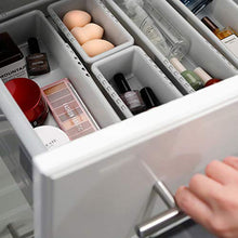 Load image into Gallery viewer, Mebbay 10 Pack Expandable Drawer Organizer Grey Plastic Makeup Junk Drawer Organizer for Bathroom Office Kitchen 6-18.2"L with 40 pcs Non-Slip Pads