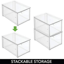 Load image into Gallery viewer, mDesign Plastic Stackable Kitchen Storage Box with Pull-Out Drawer - Container for Kitchen, Pantry, Cabinet, Fridge/Freezer - Organizing Snacks, Produce, Vegetables, Pasta Food - 2 Pack - Clear
