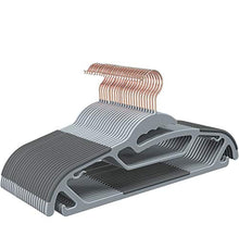 Load image into Gallery viewer, TIMMY Plastic Hangers, 50 Pack Ultra Thin Non Slip Clothes Hanger Space Saving Coat Hangers, 360°Rotating Rose Gold Hook Hanger Heavy Duty Pant Hangers (Grey)