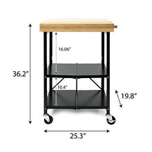Load image into Gallery viewer, Origami Folding Kitchen Cart on Wheels | for Chefs Outdoor Coffee Wine and Food, Microwave Cart, Kitchen Island on Wheels, Rolling Cart, Kitchen Appliance & Utility Cart | Black with Wood -RBT-03