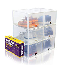 Load image into Gallery viewer, JIM LEAGUE Shoe Boxes Clear Plastic Stackable, Drop Front Sneaker large Box, Drawer Type Display Case Foldable Shoe Bins Suitable For Most Shoes Below No.13, 6 Boxes Each Package